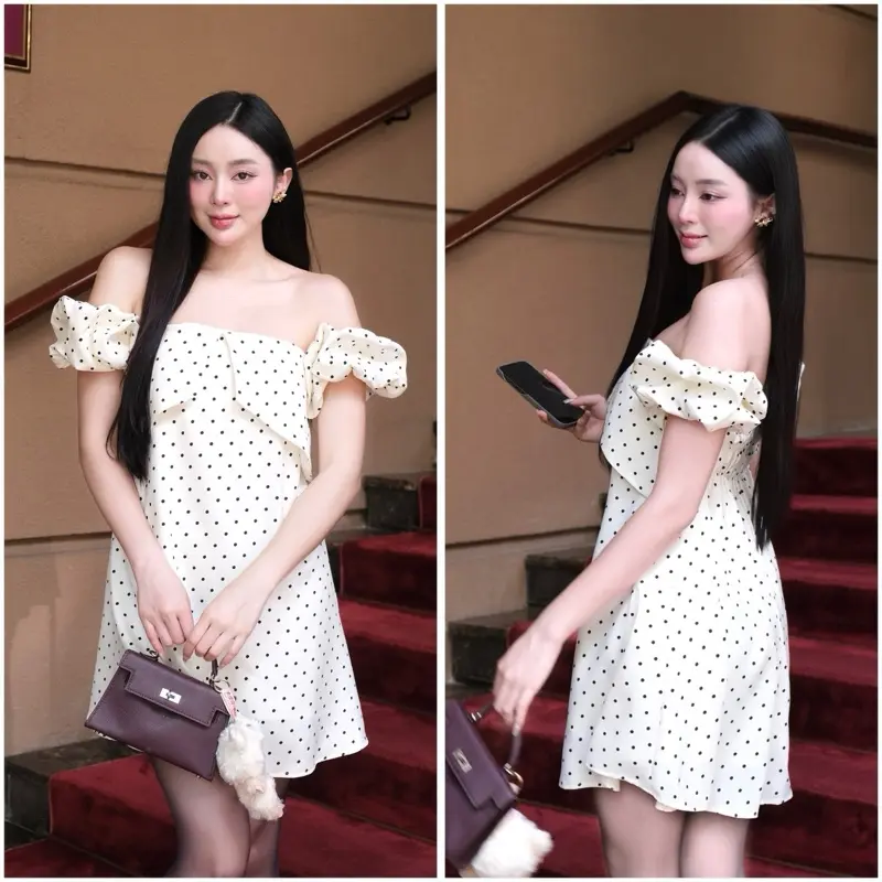 BYBYPIL [FREESIZE co giãn]CAMELLIA- Đầm babydoll trễ vai tiểu thư công chúa đi tiệc , hẹn hò, đi chơi BYBYPIL Nữ Women Dress
