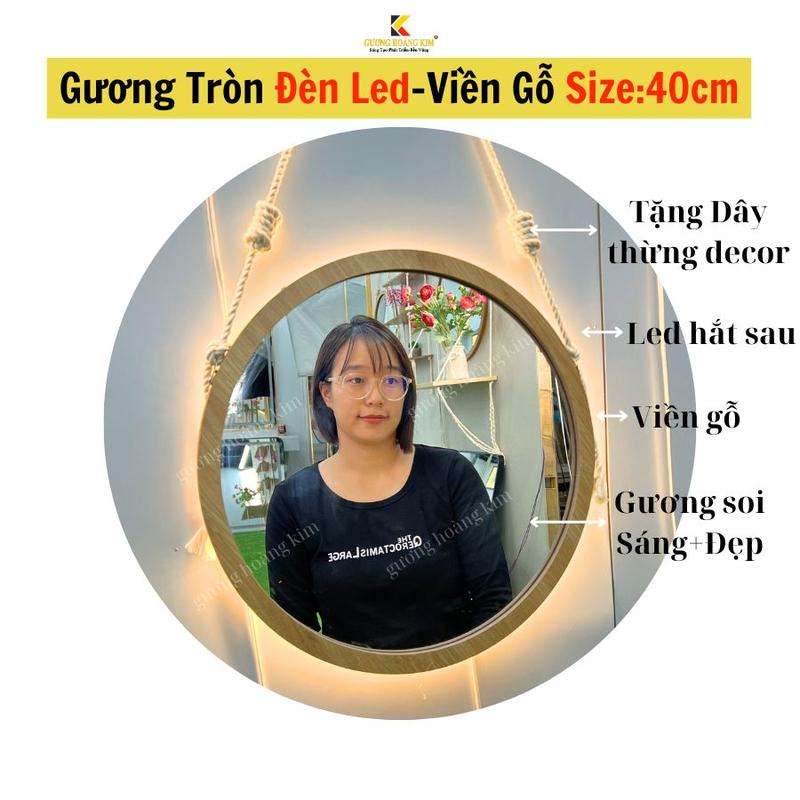 Gương Tròn Treo Tường Có Đèn LED Decor Phòng , Gương decor Bàn Trang Điểm, gương Trang Trí Nhà  Size 40cm,tặng dây thừng Tặng đinh treo không khoan tường. Đồng