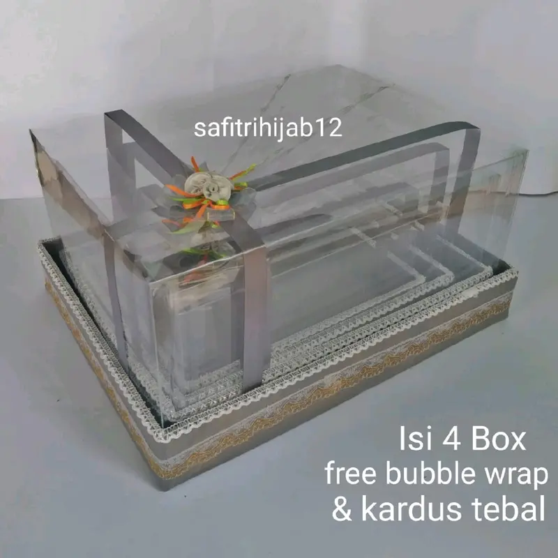 Box Hantaran Seserahan Pernikahan Dengan Tutup Mika Isi 4 Kotak Kain 3