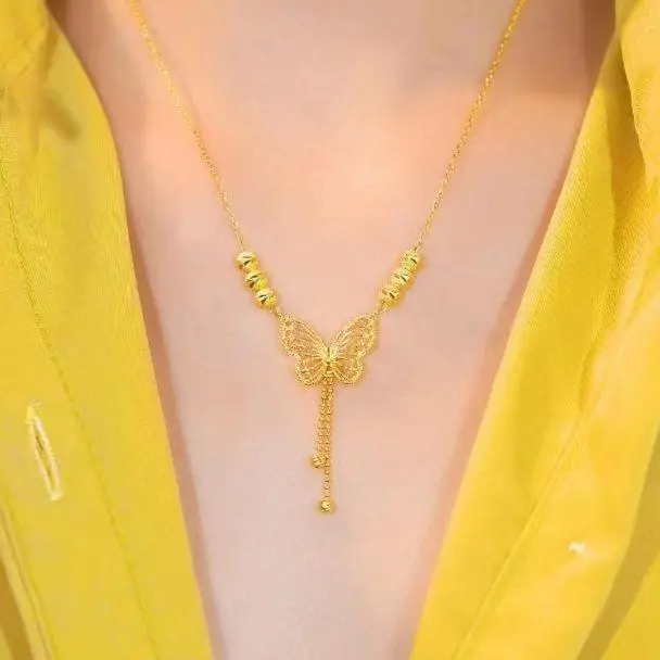Hot Five Blessings Butterfly Tassel Necklace for Women, Fashionable and Elegant Hollowed-out Long Butterfly Clavicle Chain, Light Luxury Neck Chain