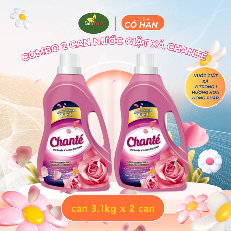 Combo 2 Can Nước Giặt Xả Chante 8 Trong 1 - Hương Hoa Hồng Pháp - Dung Tích 3 Lít x 2 Can Làm Sạch nước giặt quần áo