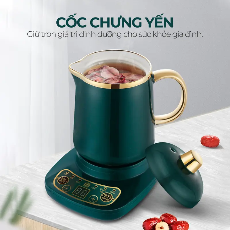 Cốc Chưng Yến, Cốc Hầm Đa Năng Kèm Thìa Bát Sứ Cùng Màu nồi nấu mini 500ml, 600ml, 800ml, hâm nóng, hãm, pha trà Máy Làm Sữa 8