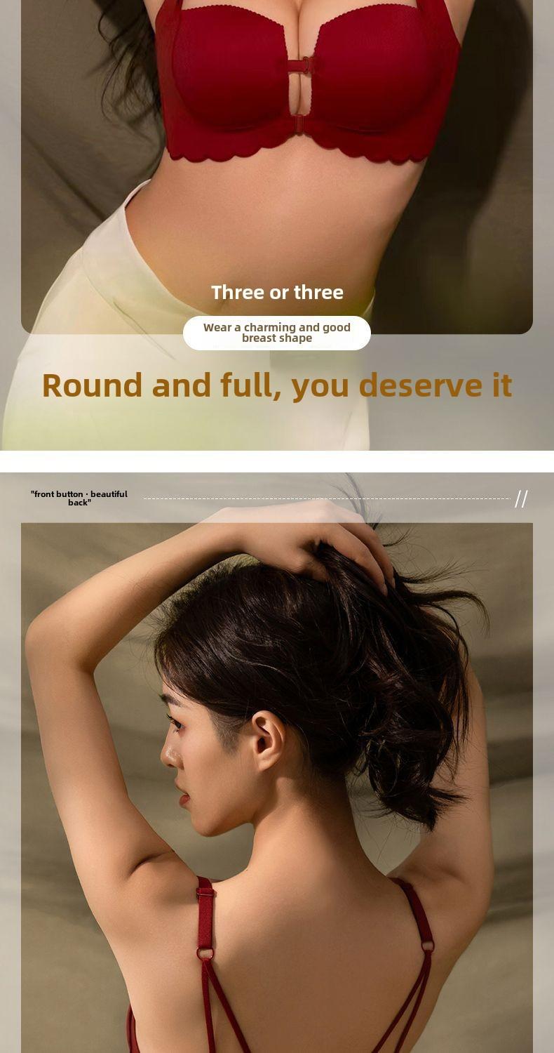 Product Introduction of Front Button Gathering Bra Small Breast Size Exaggerating Bra Push up and Anti-Sagging Sexy Seamless Beautiful Back Underwired Bra Thick Cup Underwear for Women 8