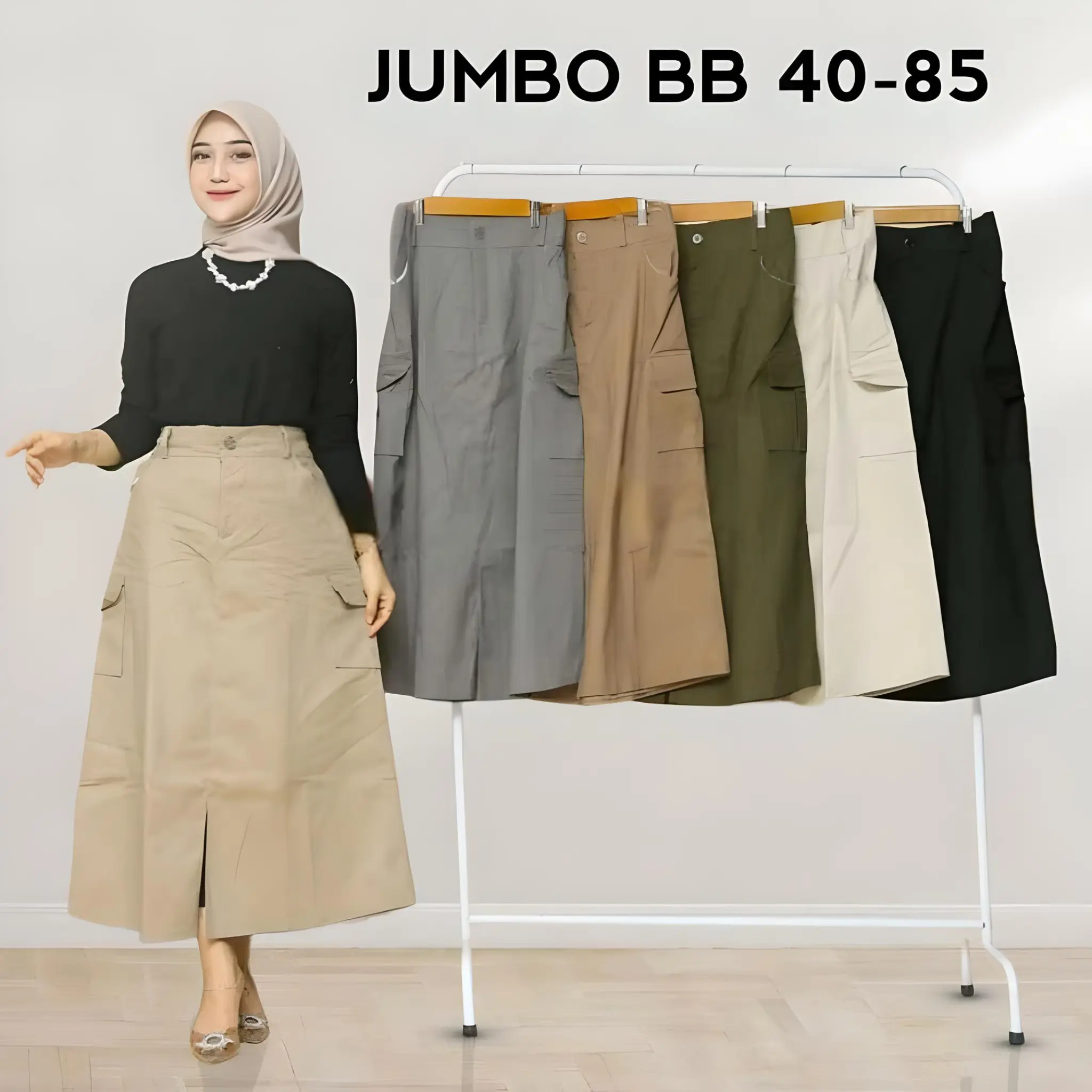 Rok Kargo Panjang Wanita Belahan Skrit Twil Combet Bawahan Cewek