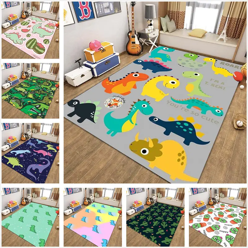 Cute Cartoon Dinosaur Children's Bedroom Anime Carpet Living Room Sofa Area Water Absorbing and Non slip Game Mat Birthday Gift Customization-2
