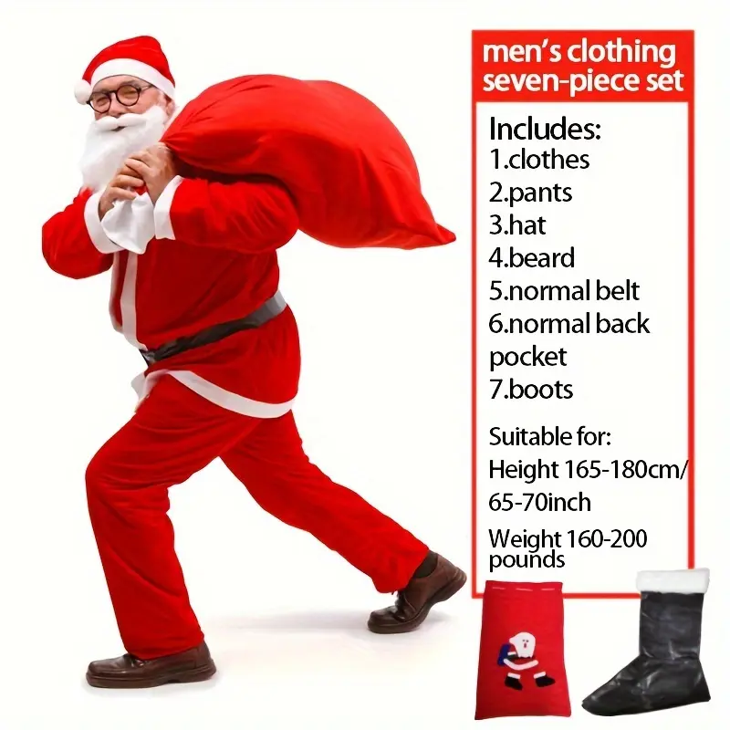Trang Phục Ông Già Noel, Bộ 7 Chiếc, Dành Cho Người Lớn, Trang Phục Giáng Sinh, Dành Cho Nam Và Nữ, Chơi Ông Già Noel, Thích Hợp Cho Giáng Sinh Và Halloween, Trang Phục Ong Menswear 6