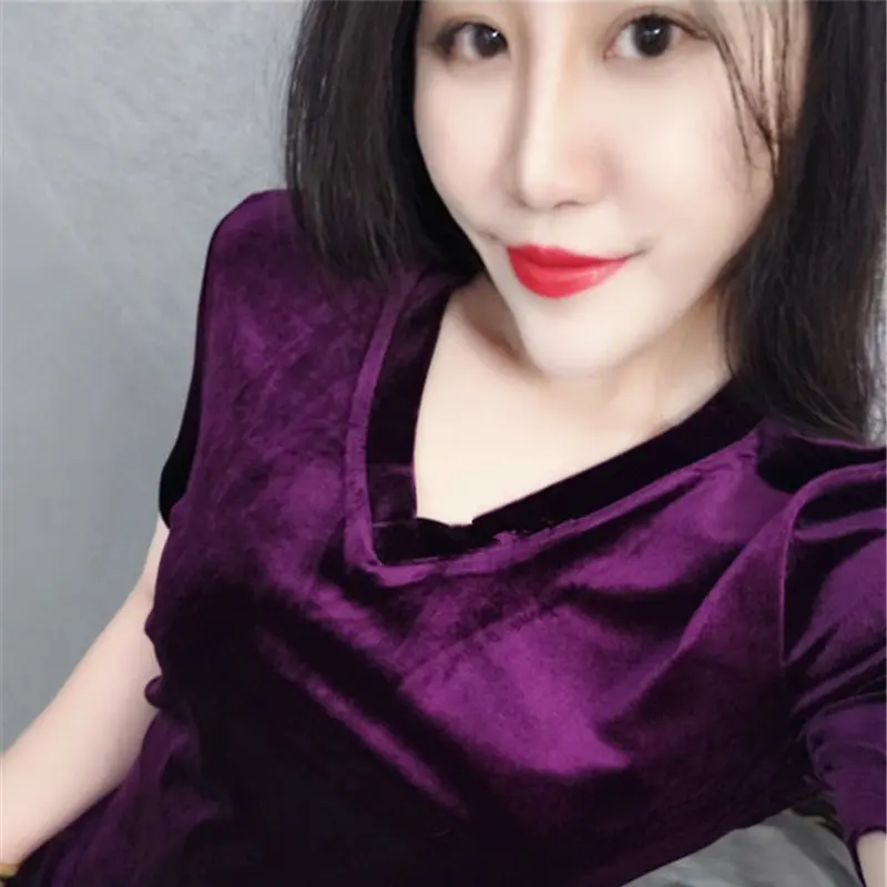 Baju Atasan Beludru premium lengan pendek Fit Melar Nyaman Simple leher V 8