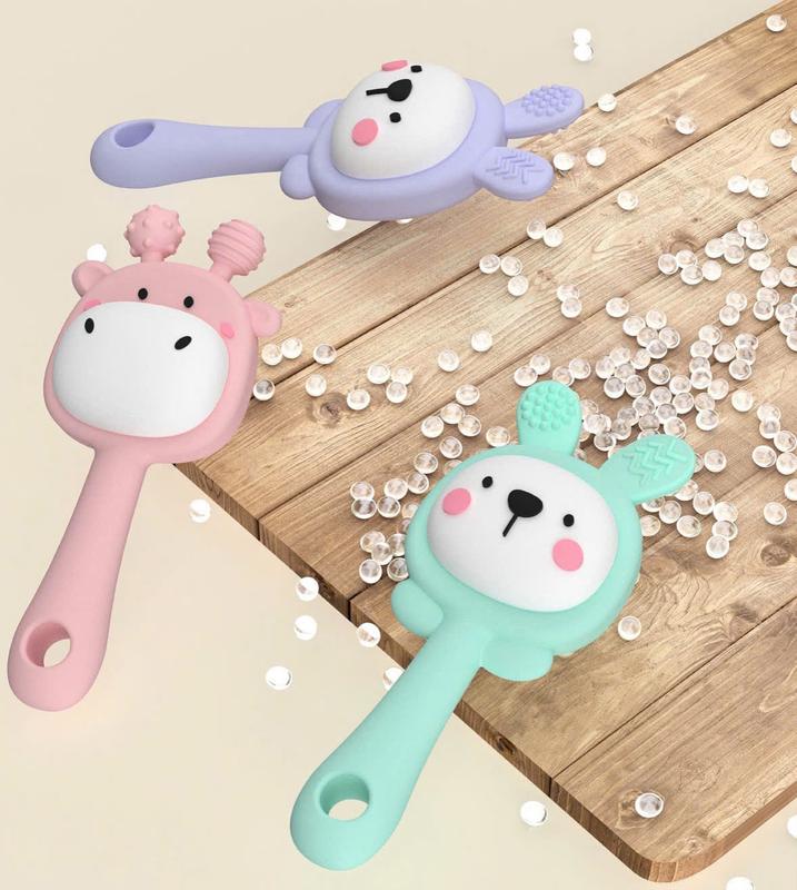  Đồ Chơi Gặm Nướu Lục Lạc Cầm Tay Cho Bé Sơ Sinh Gặm Nướu Silicon Mềm Hình Thỏ Và Hươu 