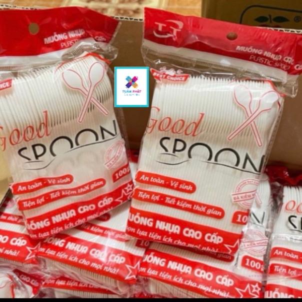 Combo 5 Gói Thìa nhựa trắng cao cấp Dùng một lần 15cm 0