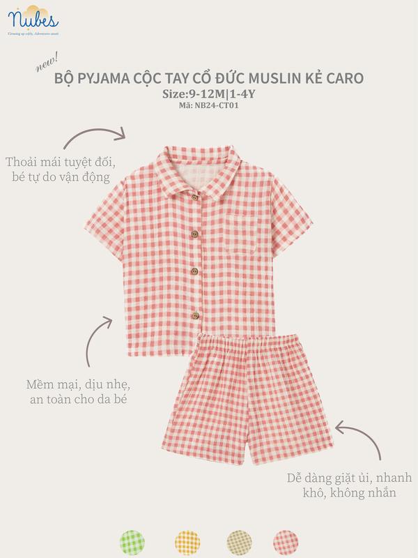Bộ Pyjama Cộc Tay Bé Trai & Bé Gái Kẻ Caro Cổ Đức – Đồ Ngủ Hè Mát Mẻ [NUBES-CT01] 5