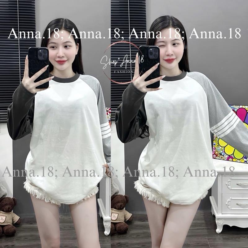 ÁO PHÔNG COTTON  3158 FORM RỘNG PHỐI TAY ( DÀI TAY _ IN 4 SỌC TAY) TOP CỔ TRÒN NAM NỮ