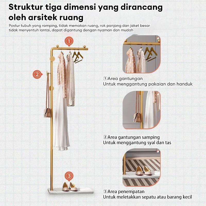 Stand Hanger Gantungan Baju Besi Berdri dan Tas Topi Minimalis Multifungsi Alas Marmer
