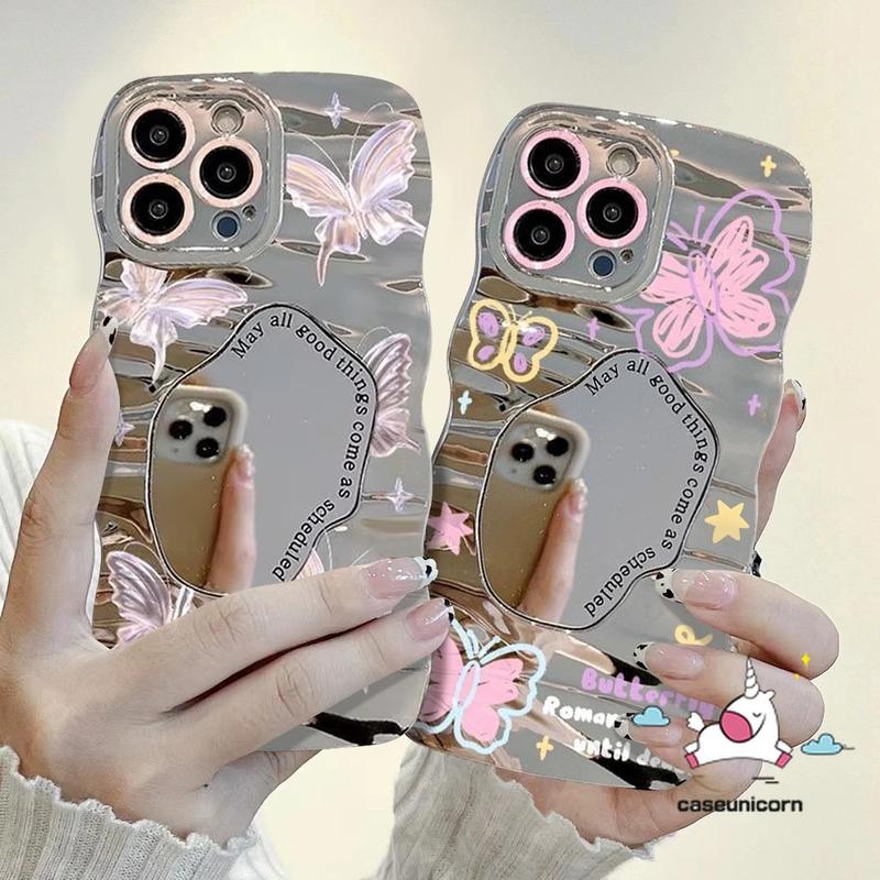 Product Introduction of Caseunicorn Case Untuk Samsung A14 A05 A13 A05s A02s A32 A03s A04s A12 A03 A11 A20 A53 A20s A13 A34 A21s A22 A30s A23 A31 A30 A52 A54 A50 A33 M12 M32 Kartun Tepi Gelombang Fashion Bunga Mewah Cermin Rias Kupu-kupu Tidak Beraturan Lipatan Riak Air 3D Case 34