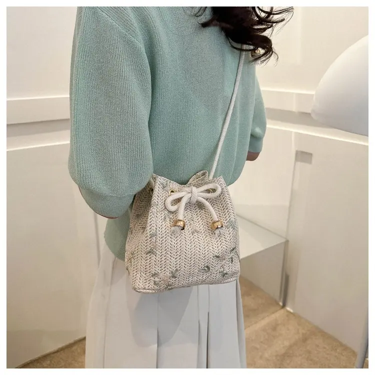 BAO117 Tas Selempang & Bahu Wanita Tren Tas Anyaman Renda Rotan Keranjang Air Tas Keranjang Bahu Slingbag 6
