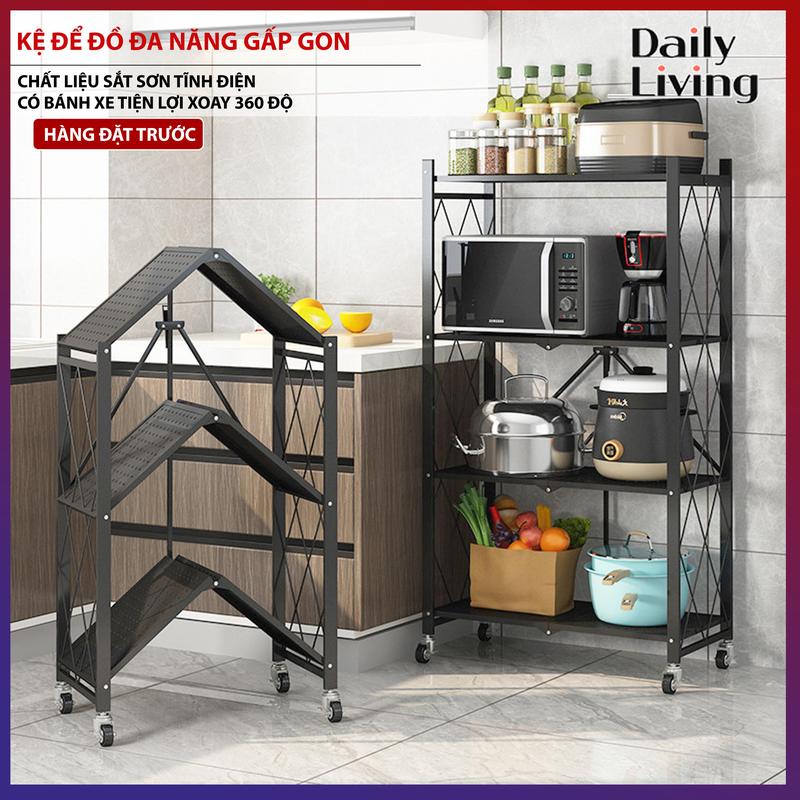 Kệ Sắt Gấp Gọn Kệ Để Đồ Đa Năng 3/4 Tầng Có Bánh Xe Sơn Tĩnh Điện Cao Cấp Kitchen Nhà Bếp