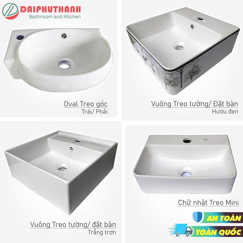 Chậu Rửa Mặt Lavabo Treo Tường Nhiều Mẫu Nhiều Kích Cỡ - Kiểu oval treo góc, vuông treo, chữ nhật mini,..
