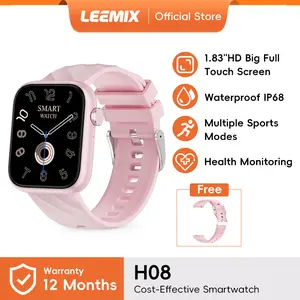 LEEMIX Smartwatch H08 HD Display - IP68 - Sleep Monitoring - Health and Sport Monitoring - Rubber Strap Bluetooth Jam Layar