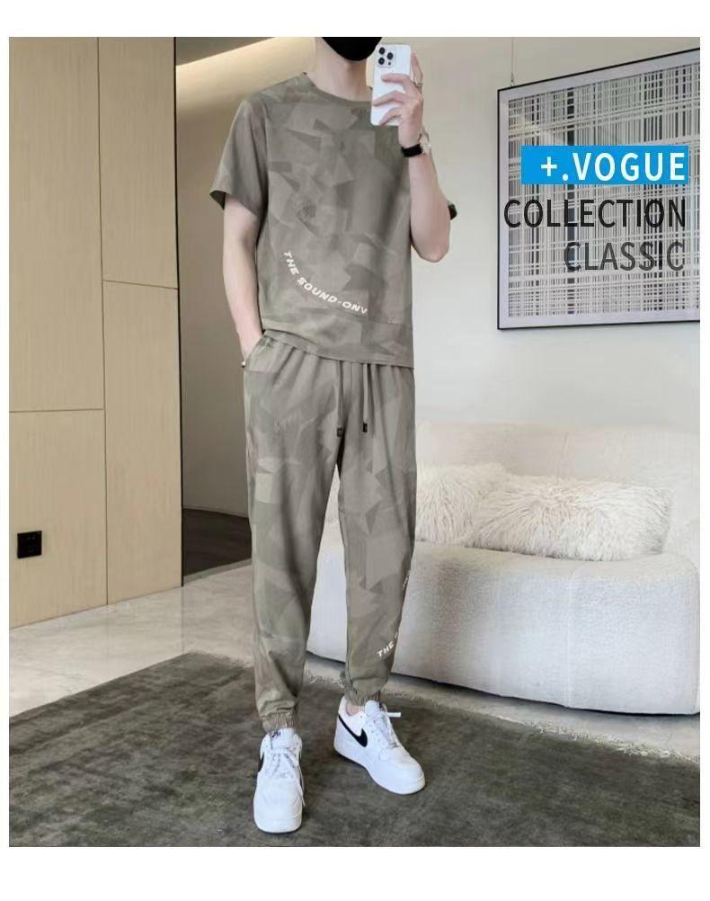 Product Introduction of Wolf Warrior Family Summer Ice Silk Casual Set Men's Short Sleeve T-Shirt Trendy Stylish Sportswear Shorts Two-Piece Set Sneakers 37