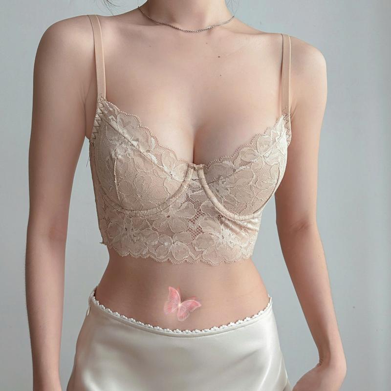 Mebra Bra corset ren có gọng có mút mỏng croptop ren mềm màu nu dễ mix đồ với chân váy, quần âu, vest, blazer