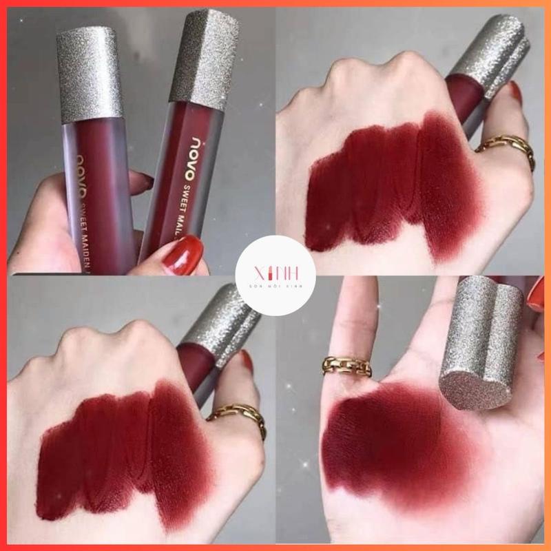 Son Kem Lì Novo Thiêt Kế Trái Tim Mềm Mịn Môi Lấp Lánh Chính Hãng