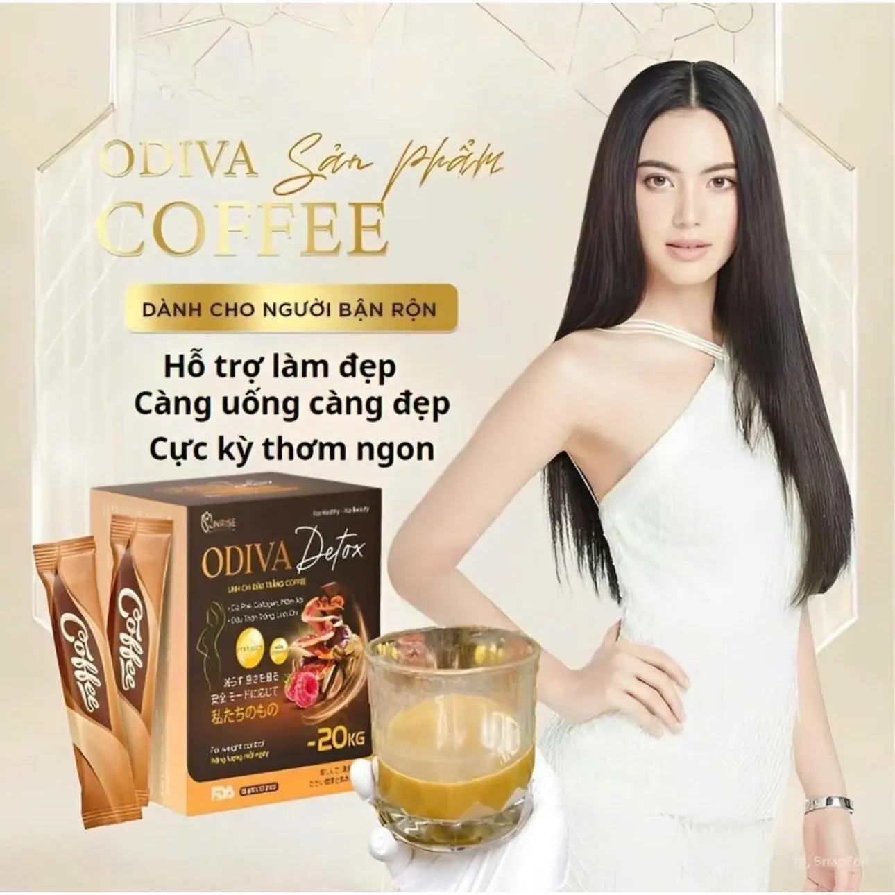 1 HỘP Cà Phê ODIVA Linh Chi Đậu Trắng Coffee - 15 gói / hộp Cafe