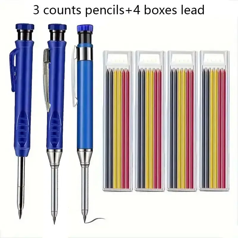 Woodworking Tools Pen Set, 7pcs/set Including 3pcs Pencils & 4 Boxes Lead, Carpentry Deep-hole Marker
