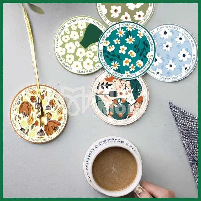 Đế lót ly, lót cốc vải nỉ 4 lớp, đá gốm cao cấp Roplus Coffee thấm nước tốt, dày dặn Mixmore 5