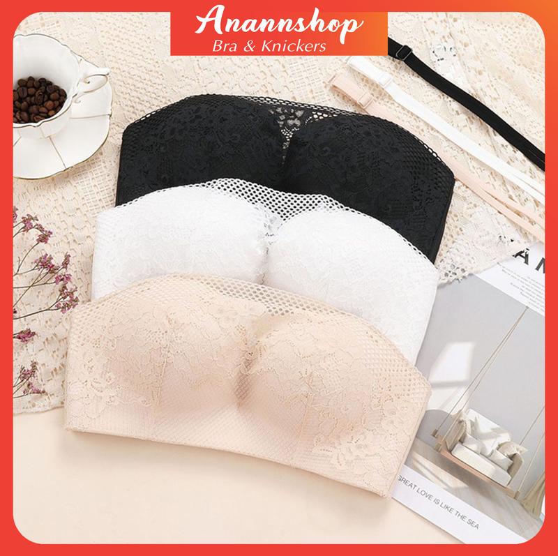 Áo Lót Su Ren Chống Tụt Hàng Đẹp Cup Ngực Quây Ngang Đệm Bàn Tay Giúp Nâng Ngực Tạo Khe Xinh Xắn Dành Cho Phụ Nữ Màu Da Đen Trắng AL2000 Viền Ren chỉ giặt tay 【 xám xanh lá