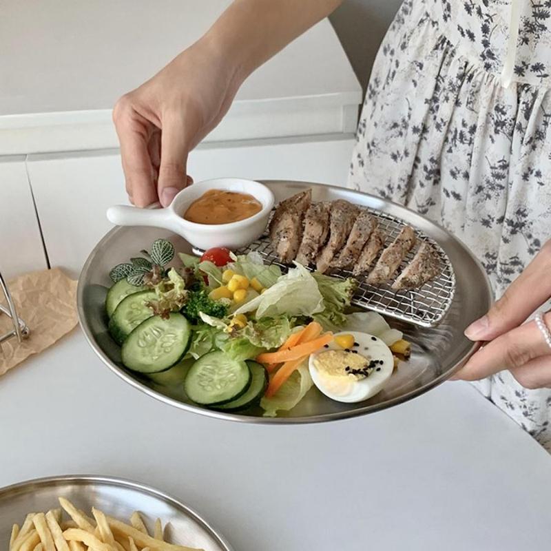 Stainless Steel Round Tray, 5 Counts/set Round Serving Tray, Dessert Serving Tray for Home Kitchen Party, Kitchen Accessories 8