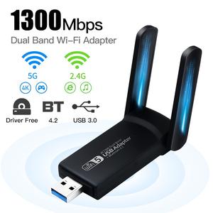 1300Mbps USB WiFi Dongle Adapter Wireless AC Network Card 5.8G/2.4G LAN USB 3.0 Bluetooth 4.2 Adapter