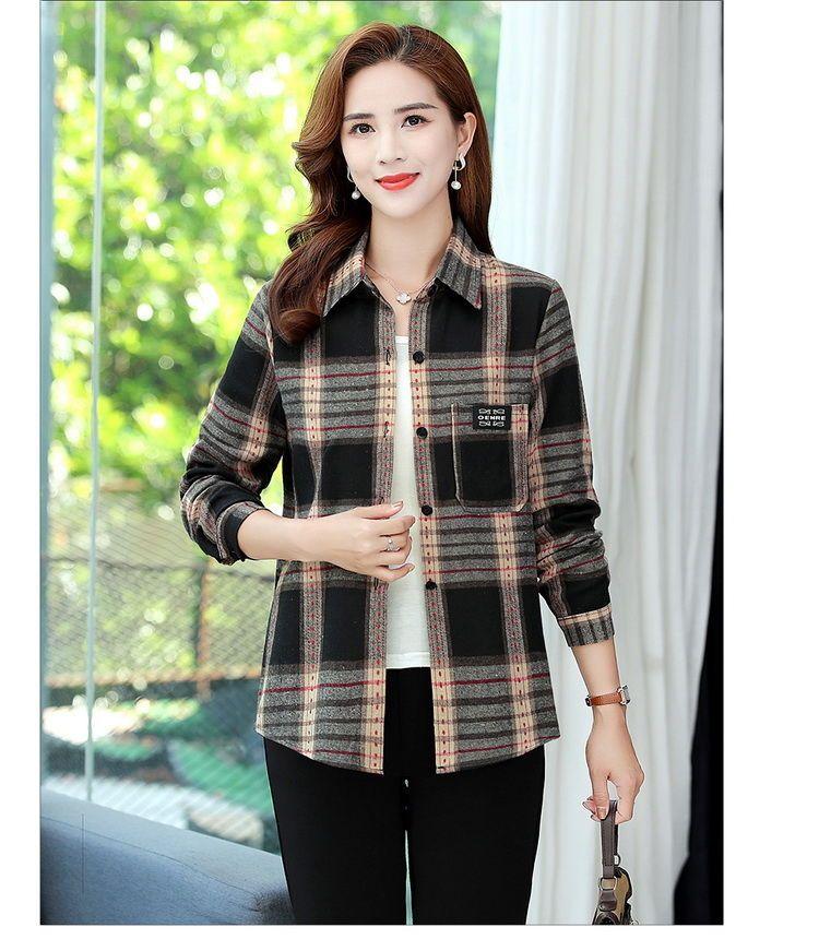 Product Introduction of Áo Sơ Mi Kẻ Sọc, Thời Trang Của Mẹ, Dáng Rộng Rãi Và Bó Sát, Dành Cho Phụ Nữ, Phong Cách Hàn Quốc, Áo Mặc Bên Ngoài Dễ Phối Đồ Thích Hợp Cho Phụ Nữ Trung Niên Top Women 17