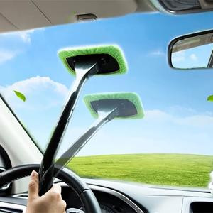 車窓清掃ブラシキット、フロントガラスクリーナー、車内ガラスワイパーロングハンドル、耐久性・効果的