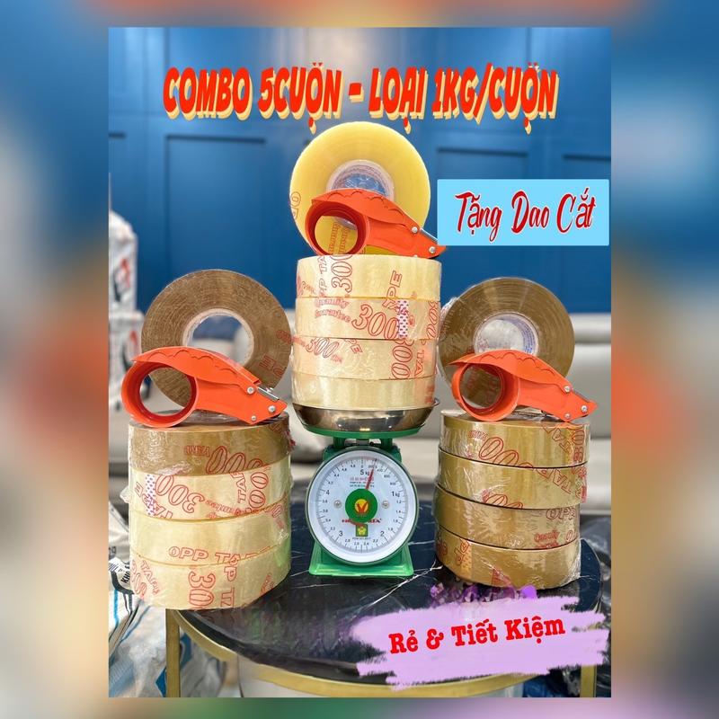   RẺ-TẶNG DAO CẮT  COMBO 5CUỘN BĂNG KEO  1KG CUỘN  