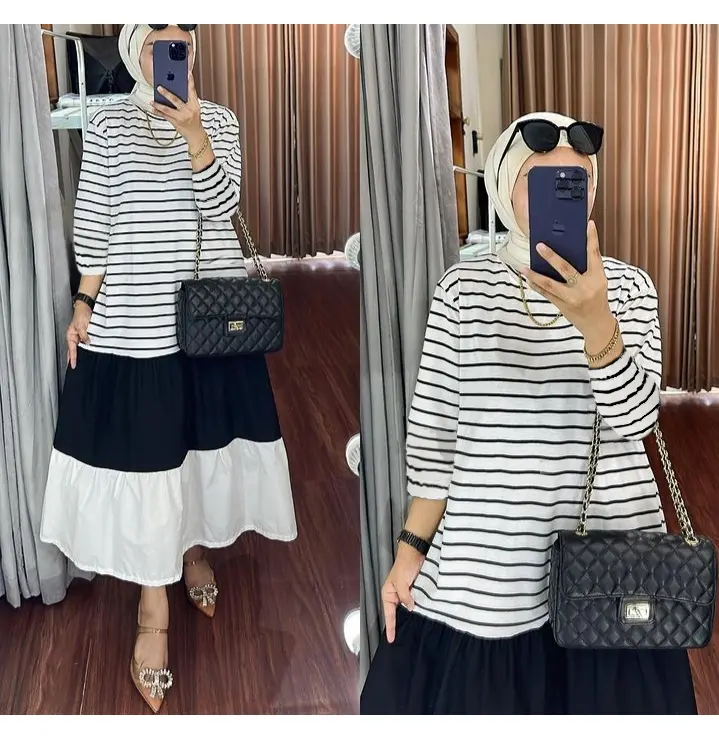 Gamis Yura best seller hitam putih-putih hitam • simpel 1