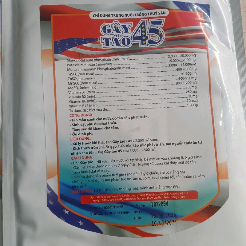 Gây tảo cho tôm cua GÂY TẢO 45 1KG dạng bột pha nước tạt(kích thích trùn chỉ,ốc gạo,hến sữa phát triển,tăng hệ tảo silic-vi sinh vật phù du,tăng nguồn thức ăn tự nhiên cho tôm...) 3