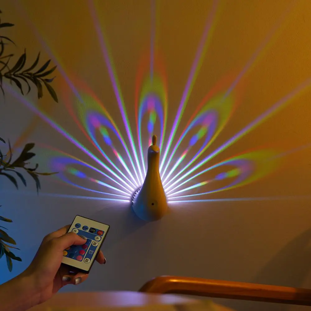 Creative Peacock Design Projector Night Light, USB Rechargeable Color Changing Night Light with Remote Control, Decorative Light for Home Bedroom Living Room