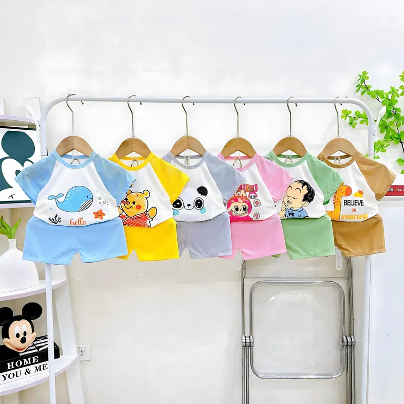 Combo 5 bộ quần áo cộc tay chất tăm lạnh cho bé trai và bé gái ( 4-19kg ) - T8 0