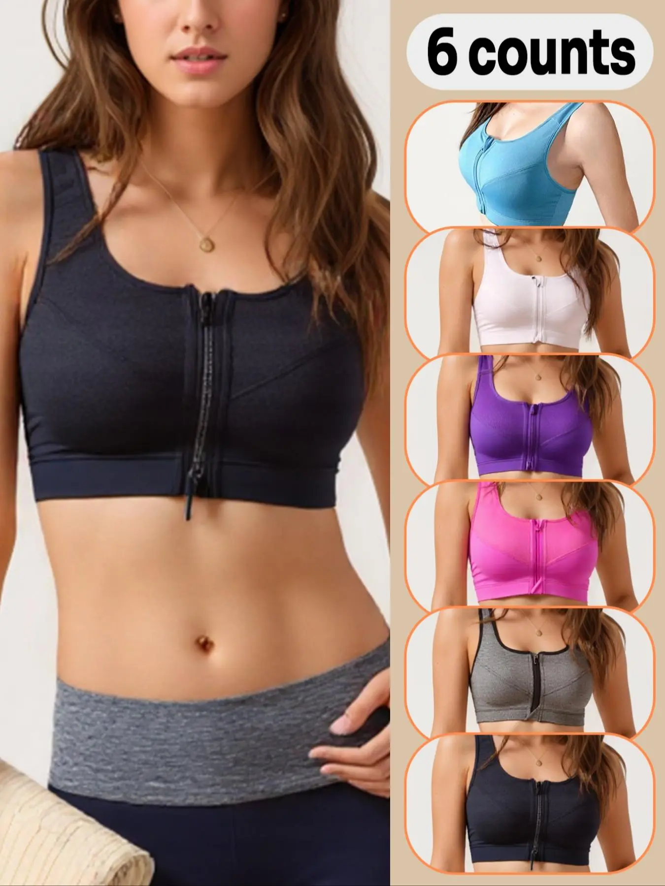 Women's Solid Zip Front Backless Sports Bra, Breathable Comfortable Wireless Sports Bra for Exercise, Ladies Sportswear for Indoor Outdoor Wear, Gymclothes