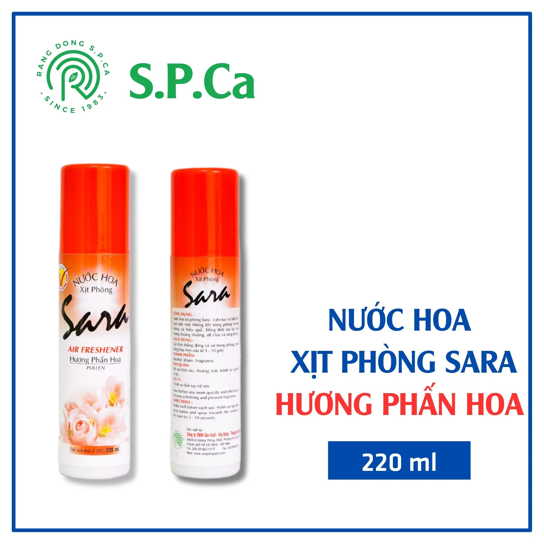 Nước hoa xịt thơm phòng Sara hương Phấn hoa 220ml mùi hương diệu nhẹ lưu hương từ 3-5 giờ - SPCa000004