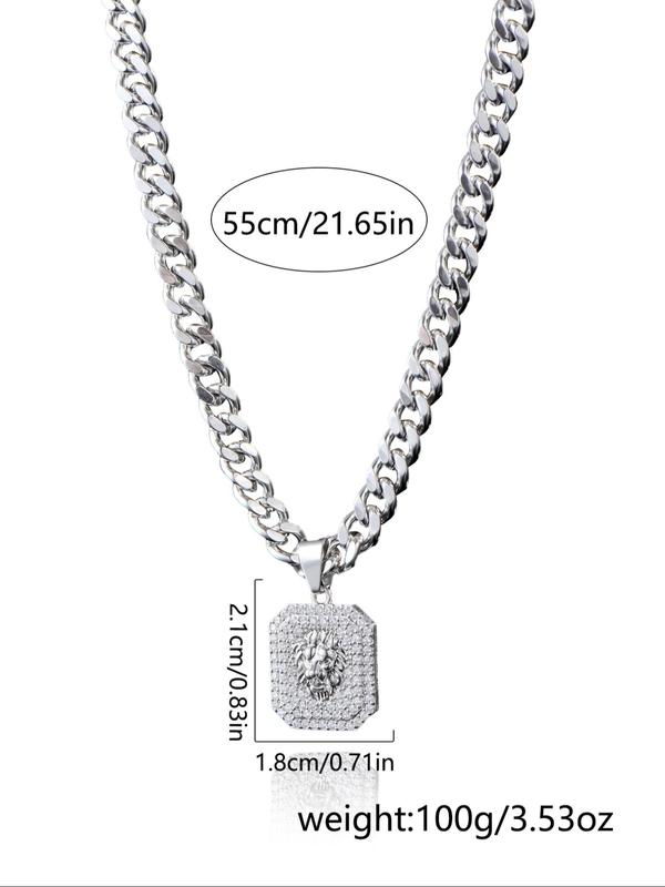Men's Lion Design Pendant Necklace, Stainless Steel Jewelry for Party, Daily Clothing Decor, Trendy All-match & Exquisite Jewelry for Birthday Gift 1