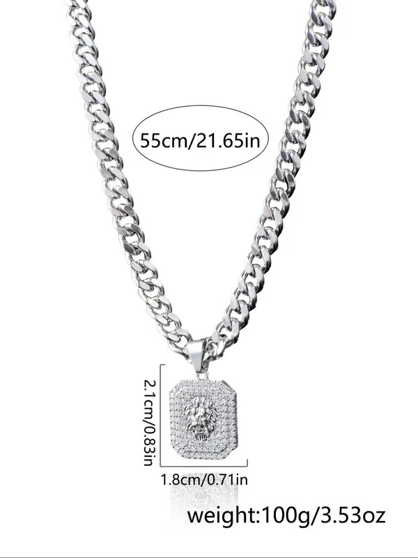 Men's Lion Design Pendant Necklace, Stainless Steel Jewelry for Party, Daily Clothing Decor, Trendy All-match & Exquisite Jewelry for Birthday Gift 1