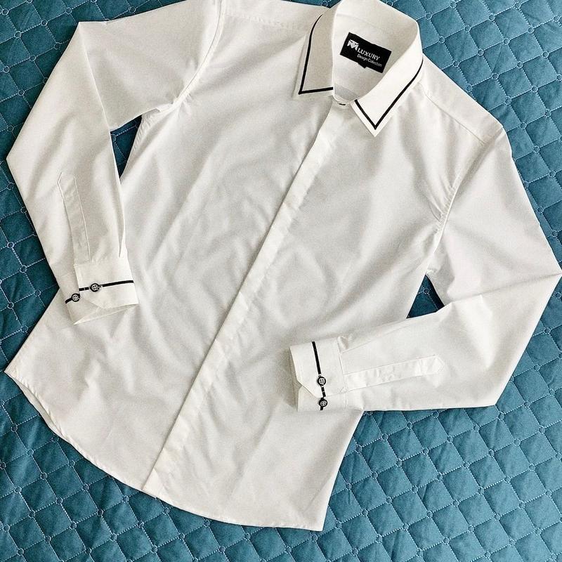 sơmi LUXURY hoạ tiết viền cổ & tay  Ôm gọn Áo Menswear 5