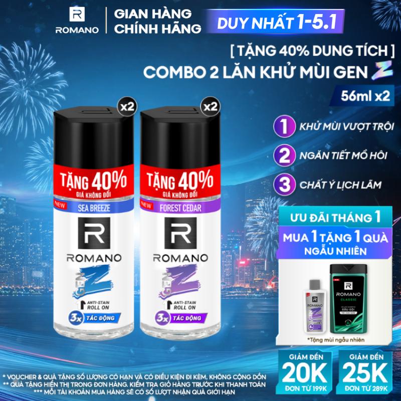   DUY NHẤT 1-5.1  HÀNG TĂNG DUNG TÍCH  Combo 2 Lăn Khử Mùi Ngăn Vệt Ố Vàng Dưỡng Body Gen Z Romano Sea Breeze  Forest Cedar 56ml 