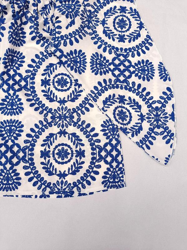 Women's All Over Print Off Shoulder Flounce Sleeve Blouse, Boho 3/4 Sleeve Top for Summer, Ladies Clothes for Beach Vacation Holiday 6