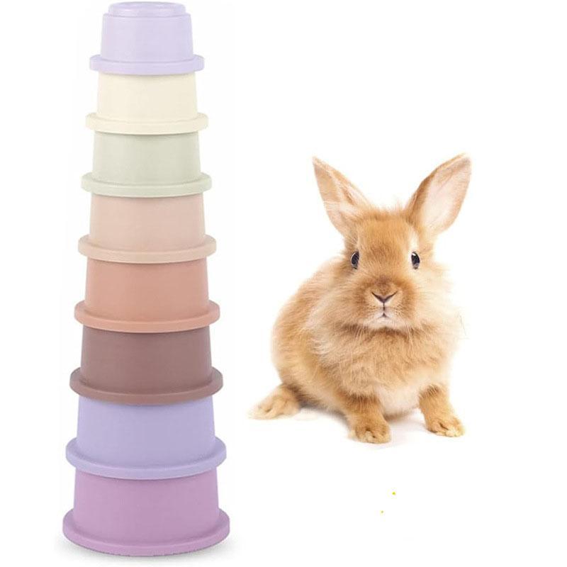 Product Introduction of Rabbit Stacking Cups Feeding Toy, 1 Set Reusable Rabbit Feeding Toy, Pet Feeding Supplies for Small Animals, Rabbit & Pet Supplies 0