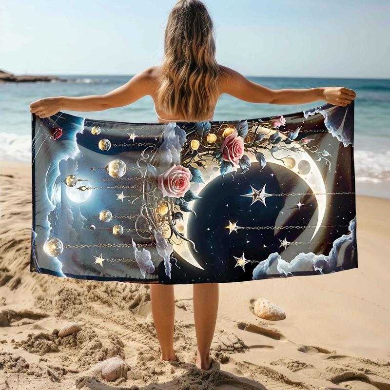 Product Introduction of Moon & Stars Pattern Beach Towel, Soft Absorbent Towel for Beach Swimming, Outdoor Travel, Summer Entertainment, Travel Beach Vacation Towel 2