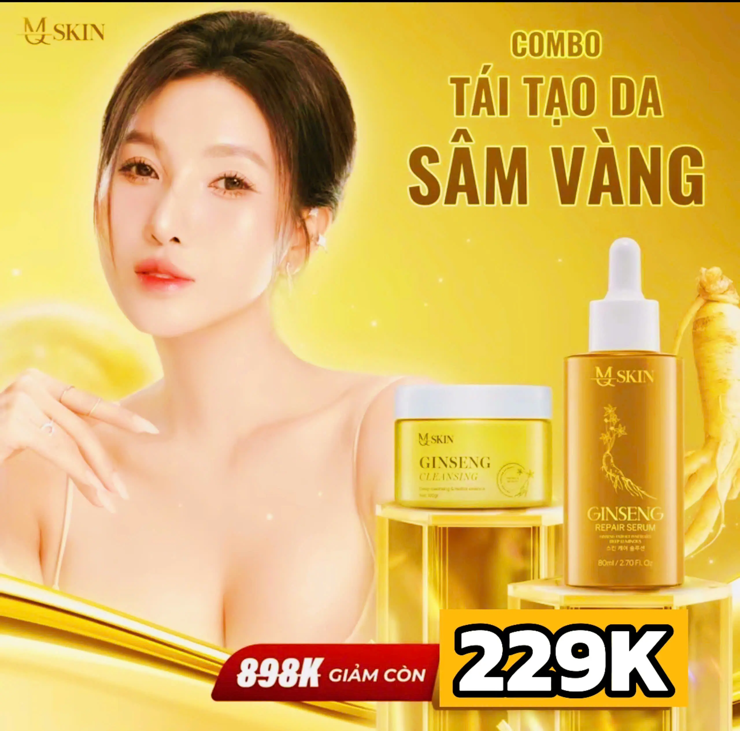 ( MQSKIN ) COMBO  TÁI TẠO SÂM VÀNG - GIÚP HỖ TRỢ MỜ THÂM NÁM -TÀNG NHANG- MỤN- THÂM SẸO - DƯỠNG TRẮNG Skincare Chăm Sóc Da Son