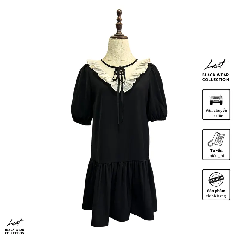 Váy đuôi cá phối cổ trắng thắt nơ LUST - TX03, phong cách thanh lịch, tiểu thư phong cách thời trang Hàn Quốc thời trang dạo phố hiện đại 4