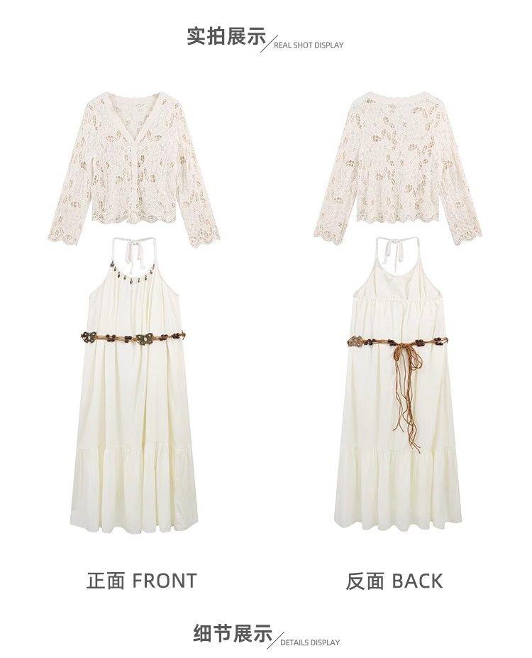 Product Introduction of Simia Hollow Suspender Dress Tassel Long Dress Two-piece Set Sunscreen Cardigan Mori 3