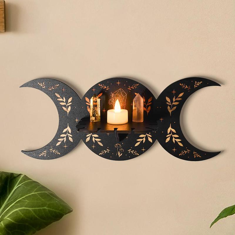 Moon Design Wall Rack for Room Decor, 1 Count Creative Home Decor Wooden Shelf for Ornaments Display, Wall Mounted Storage Rack, Hanging Wall Decor 8